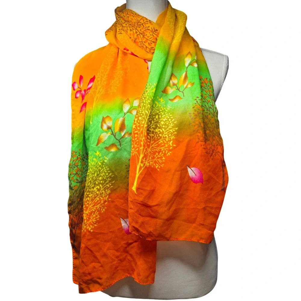 Unbranded Tree Print Scarf Orange Green Yellow Ombre Nature Motif One Size